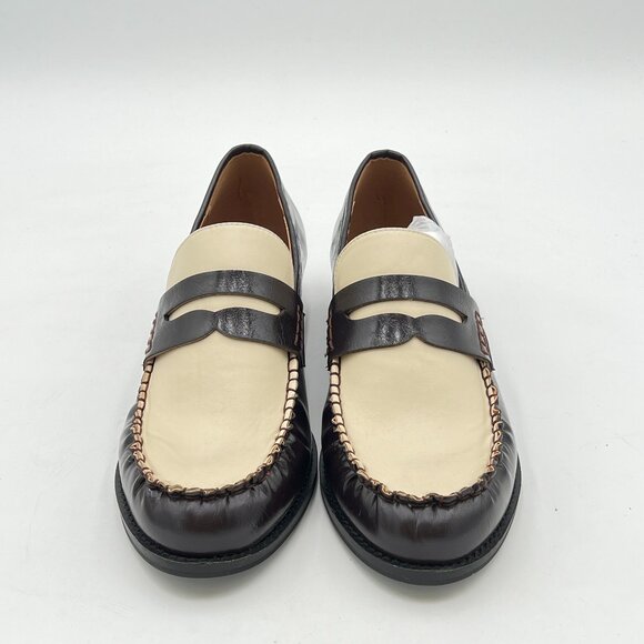 Black Women Slip On Loafer Flats Round Toe Patchwork Leather Low Heel Dress Pump - Picture 2 of 6